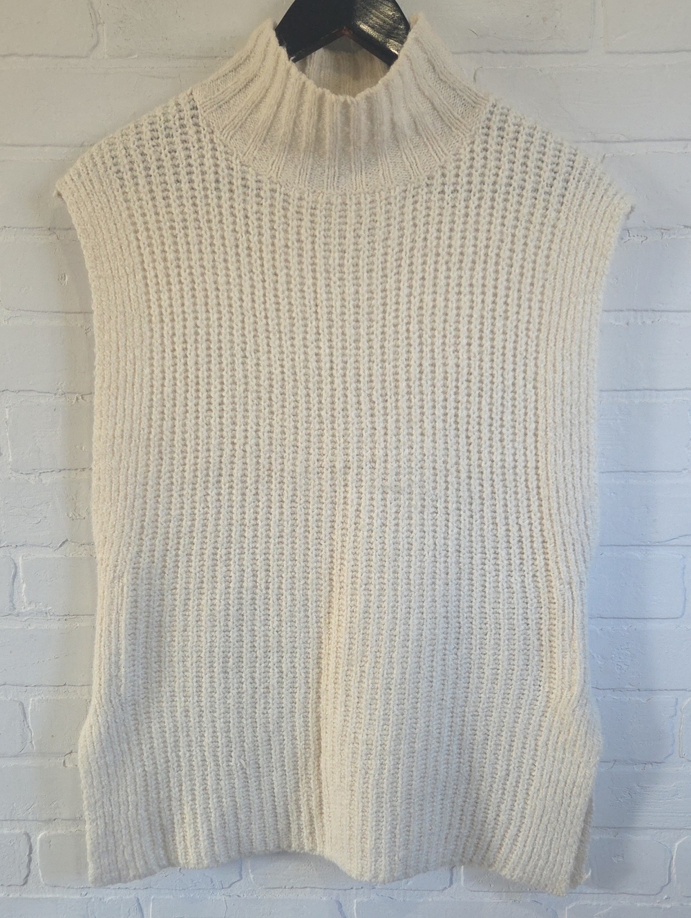 Line Sleeveless Cowl Turtleneck Sweater Vest in Cream